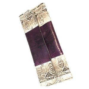 Gray and purple snake skin clutch